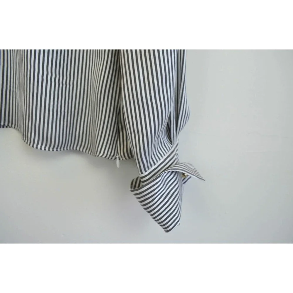 ERDEM Grey White Gold Cuff Link FLORINN Pin-Stripe Satin Blouse 6 US 10 42 38 36 - Picture 9 of 12